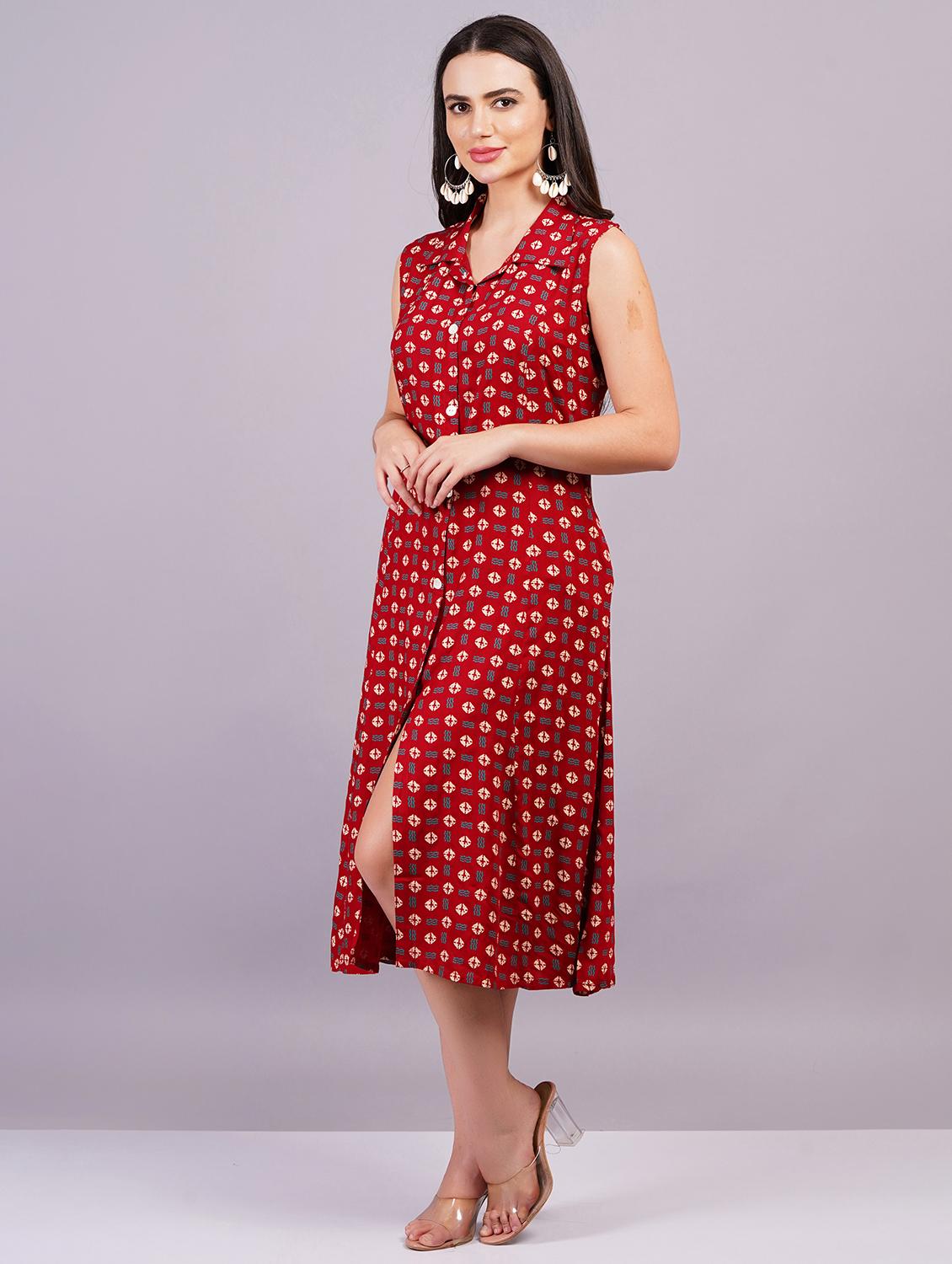 women sleeveless printed a-line ethnic dress - 21499135 - Standard Image - 2