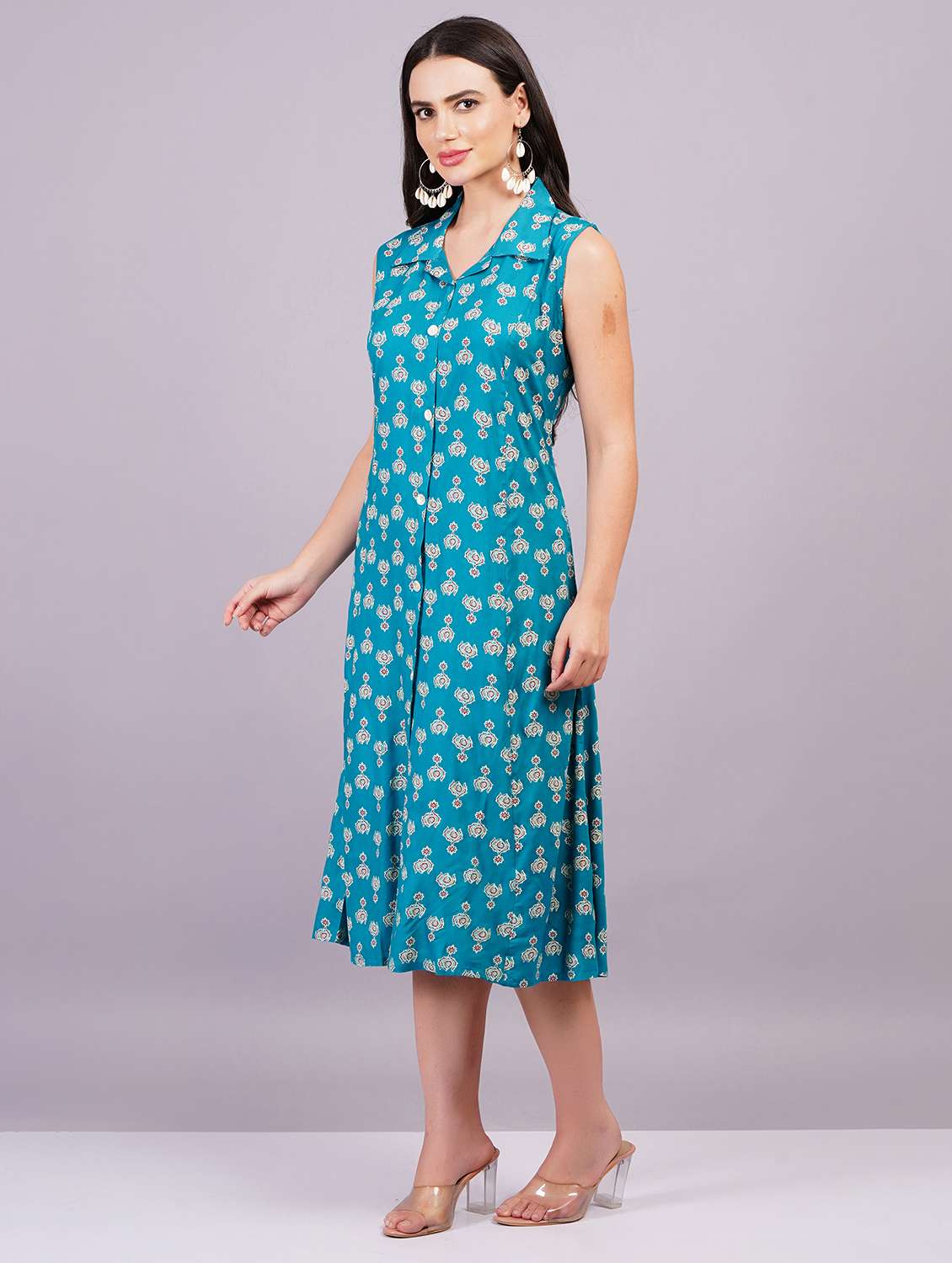 women sleeveless printed a-line ethnic dress - 21499139 - Standard Image - 2