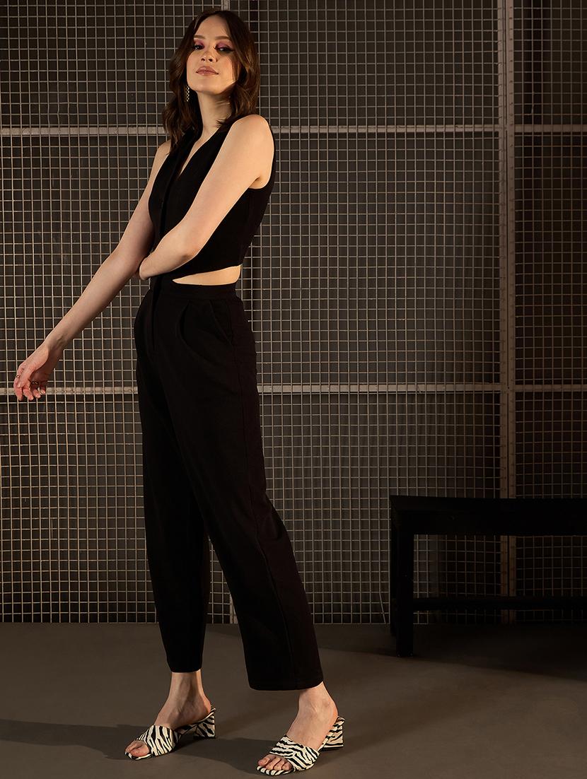 women black polyester full leg jumpsuit - 21499270 - Standard Image - 2
