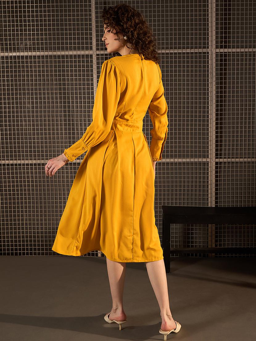 women yellow polyester fit & flare dress - 21499298 - Standard Image - 2
