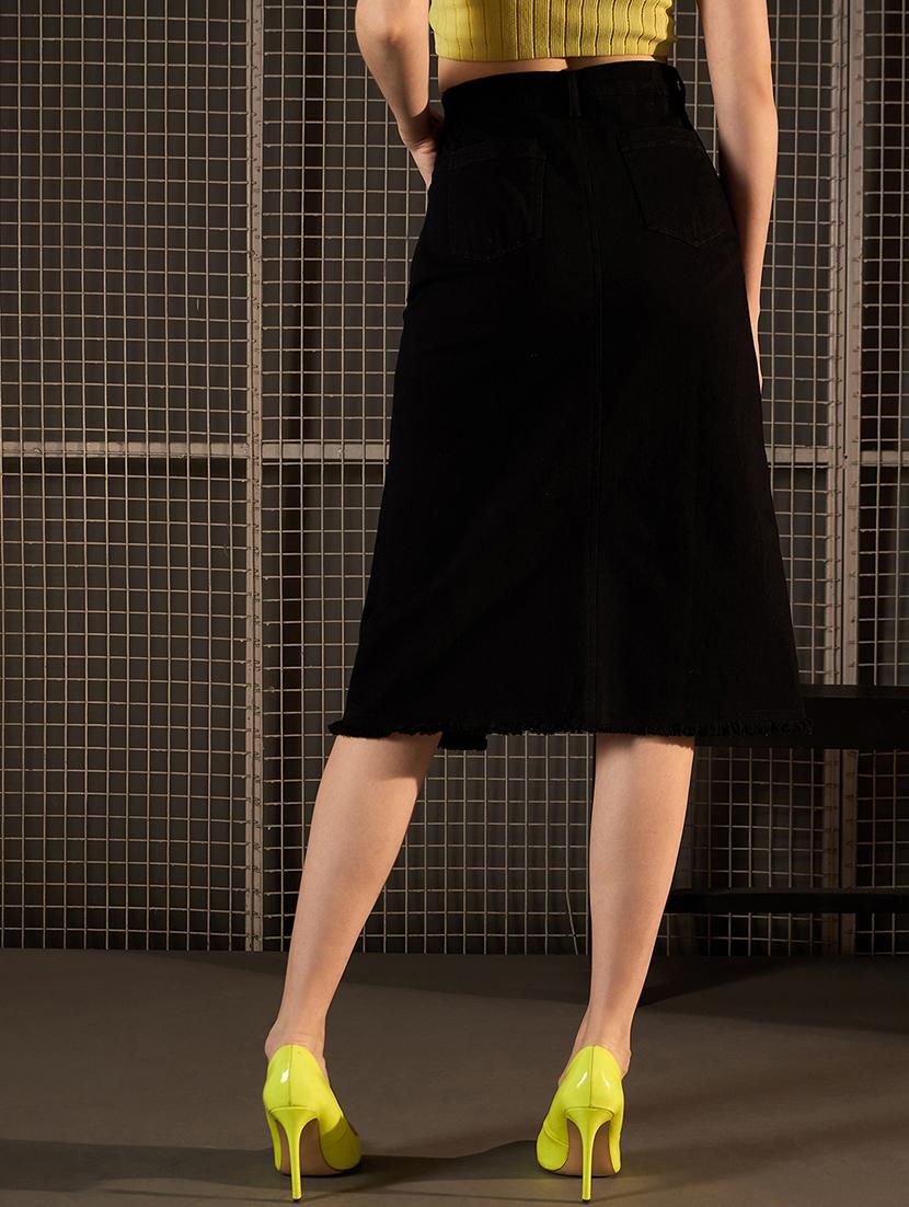 women solid black denim skirt - 21499342 - Standard Image - 2
