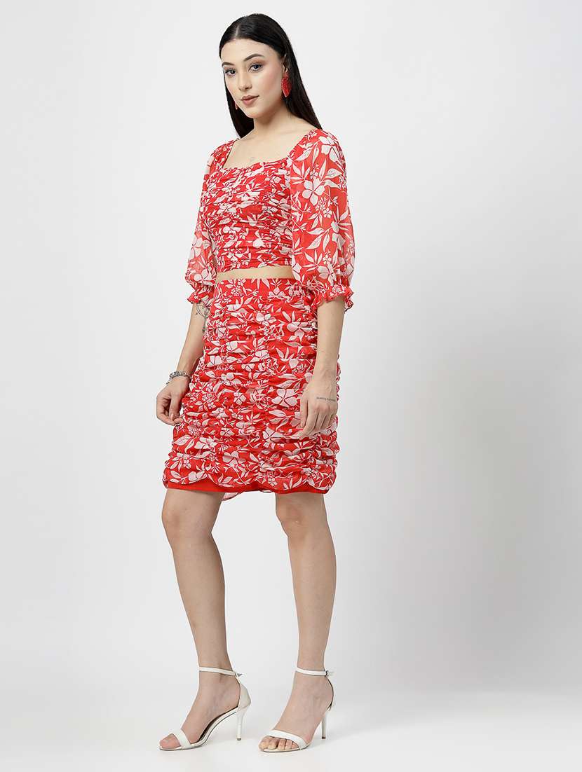 women red chiffon top and skirt co-ord set - 21499352 - Standard Image - 2