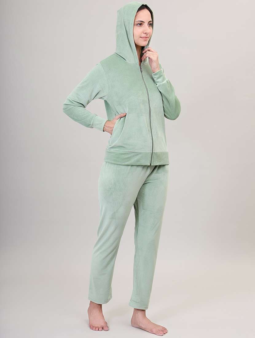 women hooded solid pyjama nightwear set - 21500058 -  Standard Image - 2