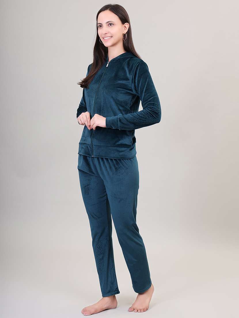 women hooded solid pyjama nightwear set - 21500059 -  Standard Image - 2