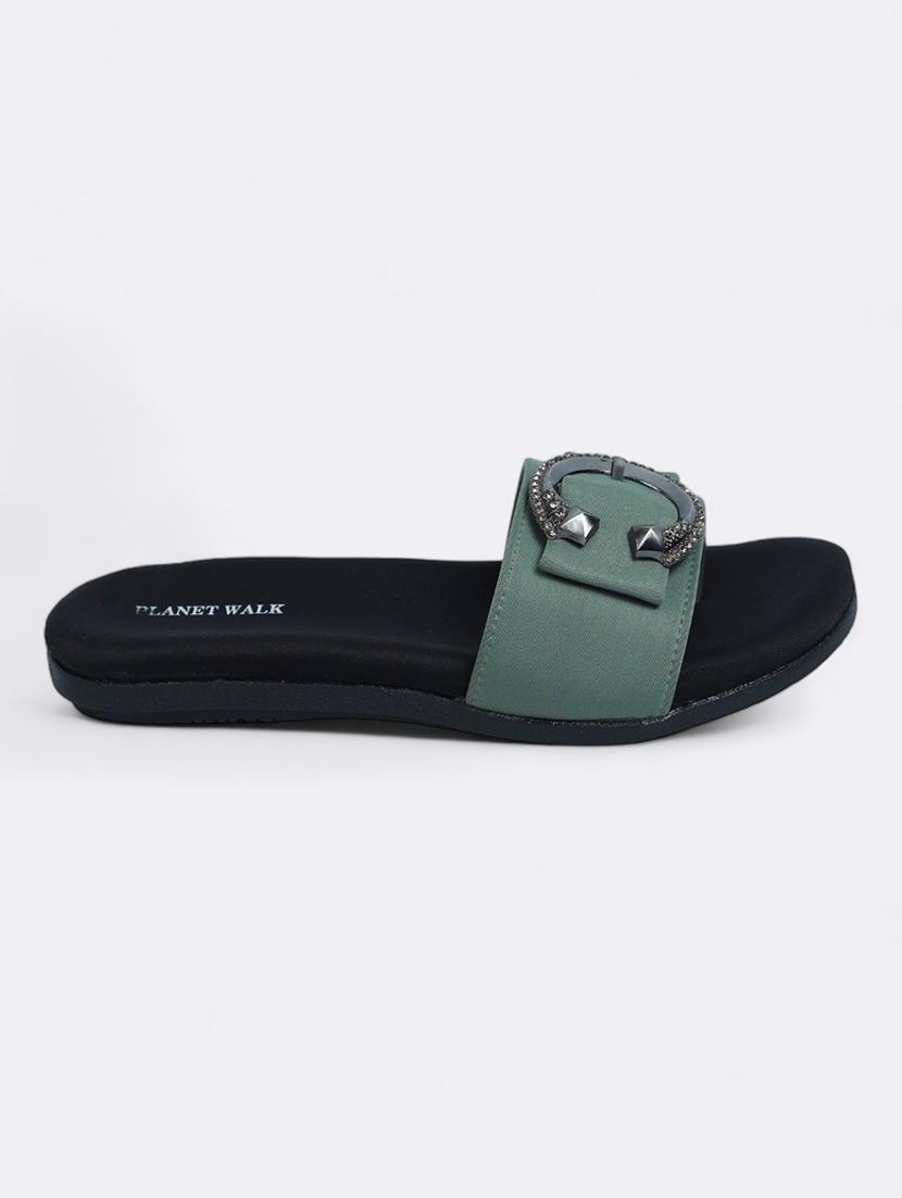 green synthetic slip on sandals - 21500377 - Standard Image - 2