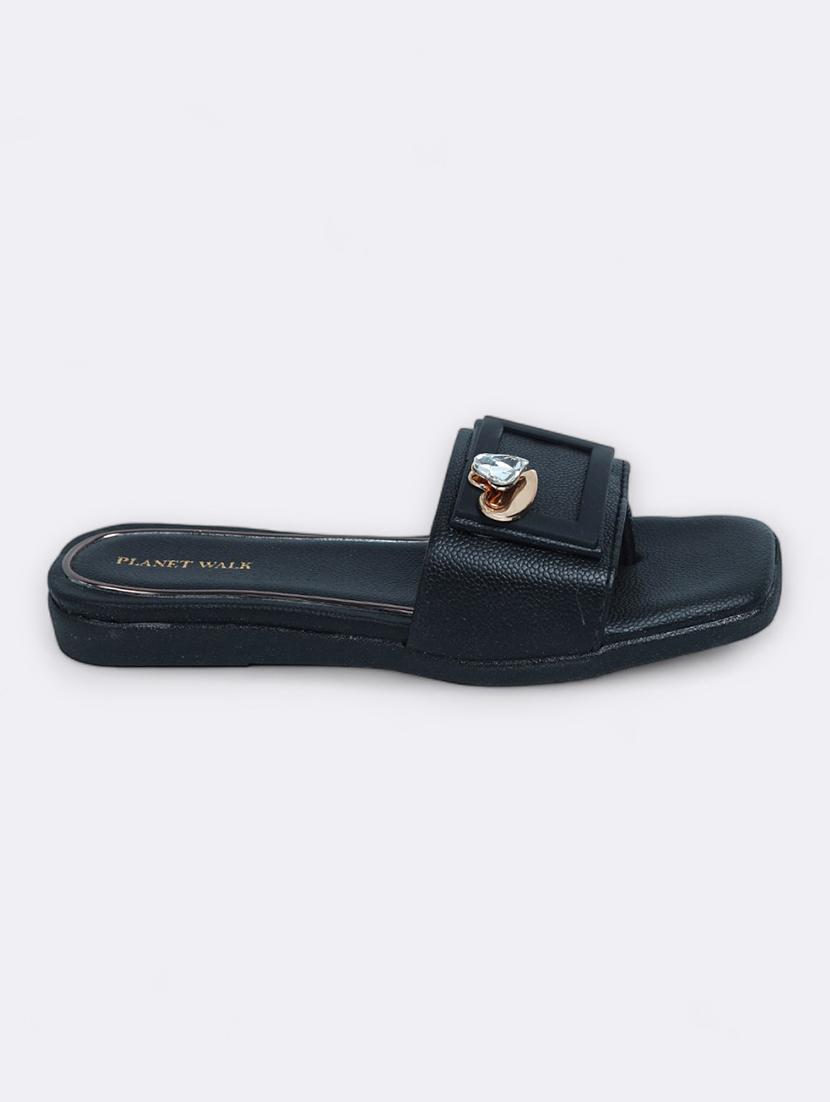 black synthetic slip on sandals - 21500378 - Standard Image - 2