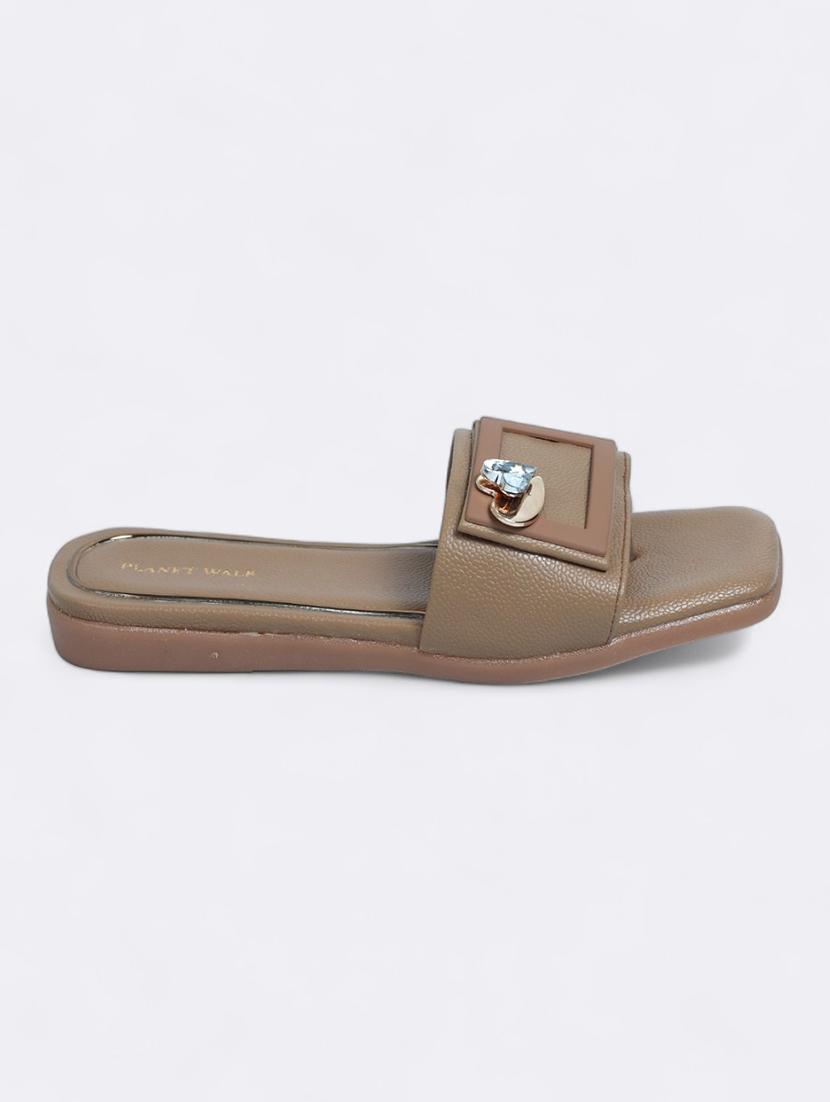 beige synthetic slip on sandals - 21500379 - Standard Image - 2