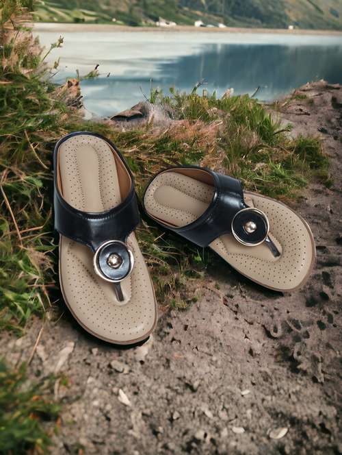 black synthetic slip on sandals - 21500380 - Standard Image - 0