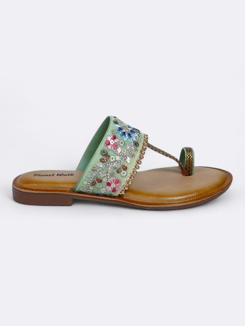 green fabric slip on sandals - 21500389 - Standard Image - 2