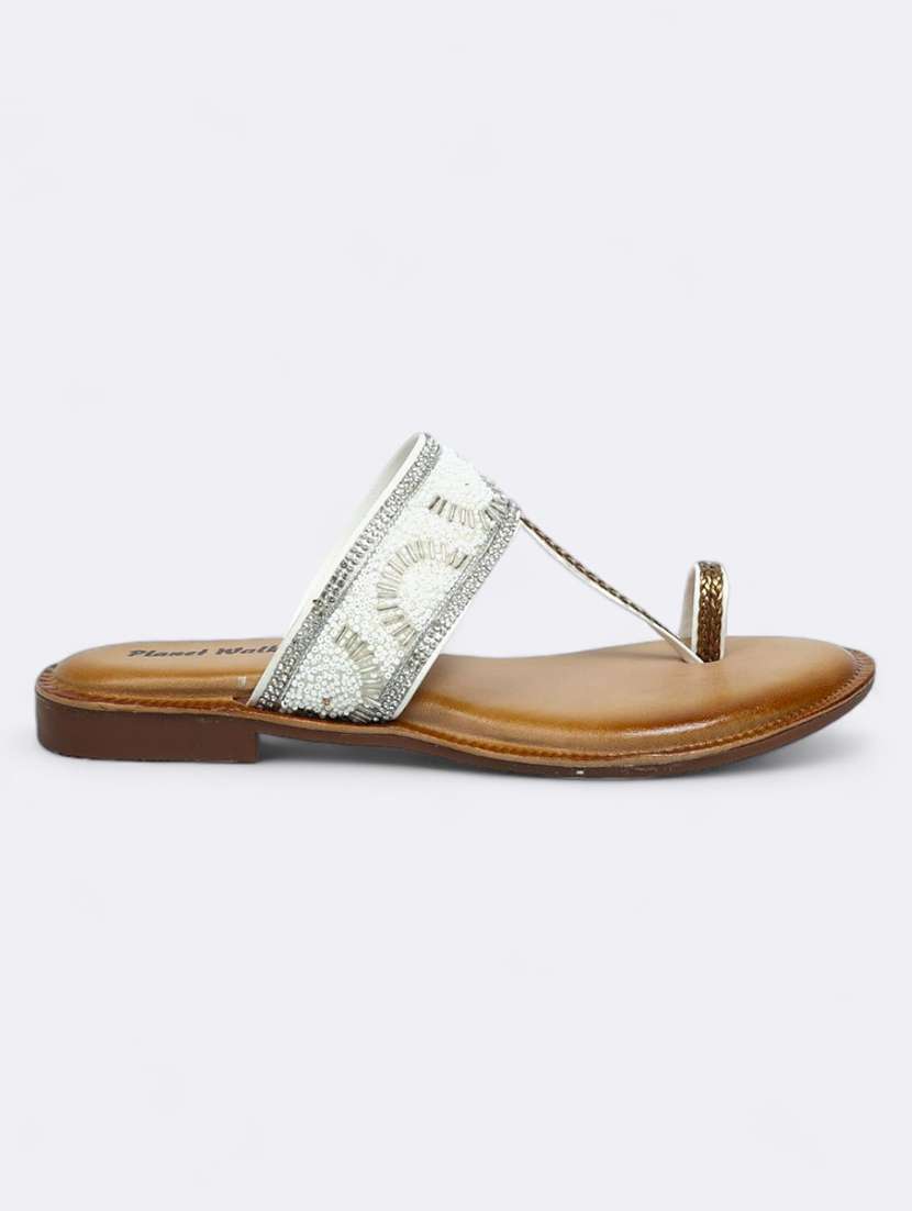 white synthetic slip on sandals - 21500392 -  Standard Image - 2