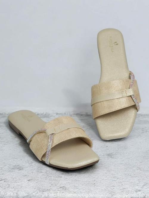 gold synthetic slip on sandals - 21500395 -  Standard Image - 0