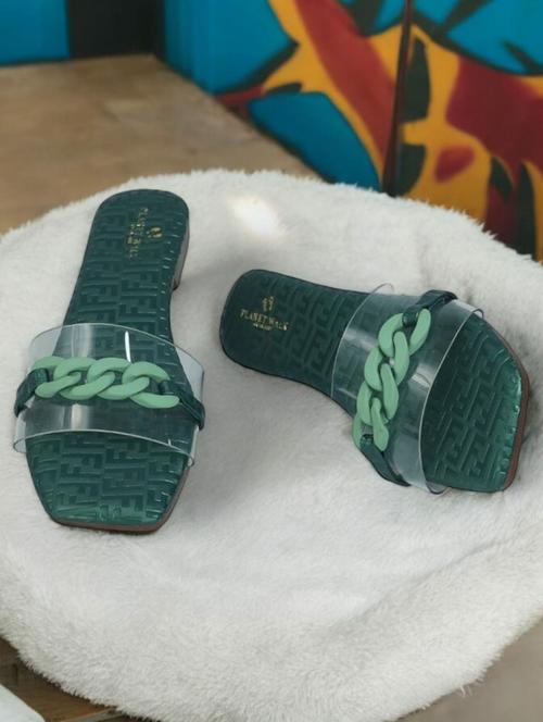 green synthetic slip on sandals - 21500400 - Standard Image - 0