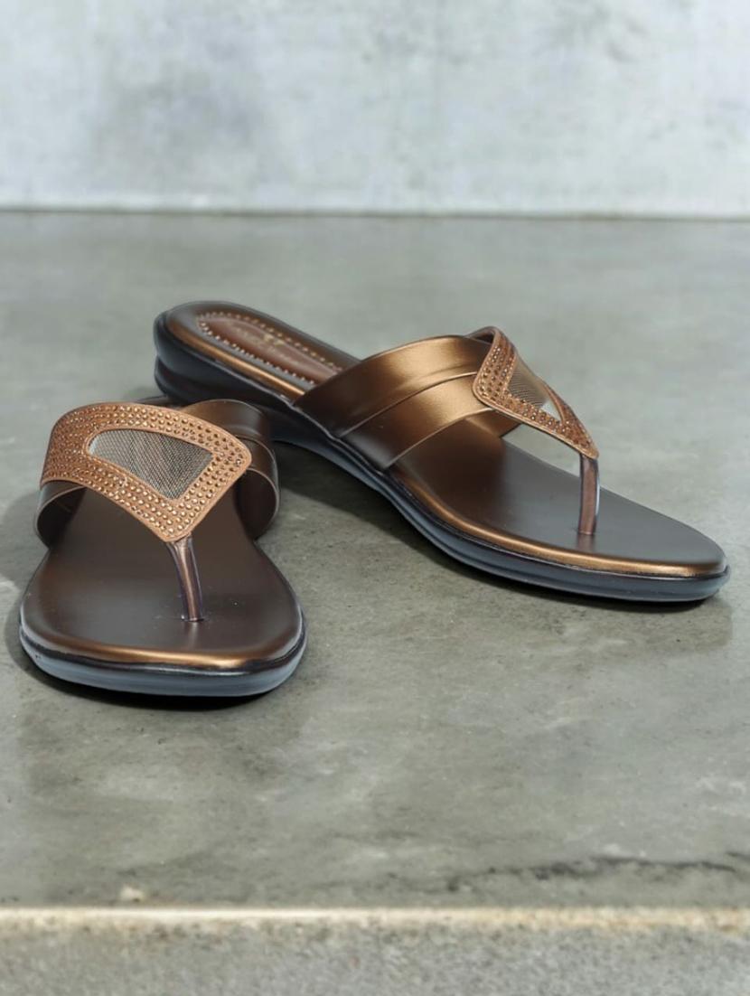 gold synthetic slip on sandals - 21500440 -  Zoom Image - 0