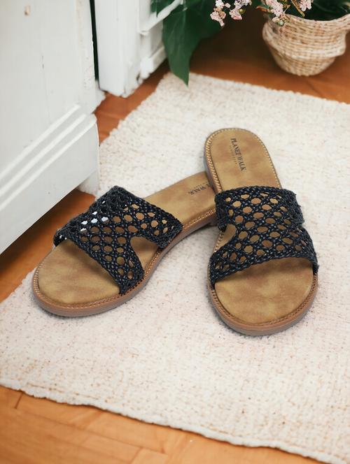 black synthetic slip on sandals - 21500444 - Standard Image - 0