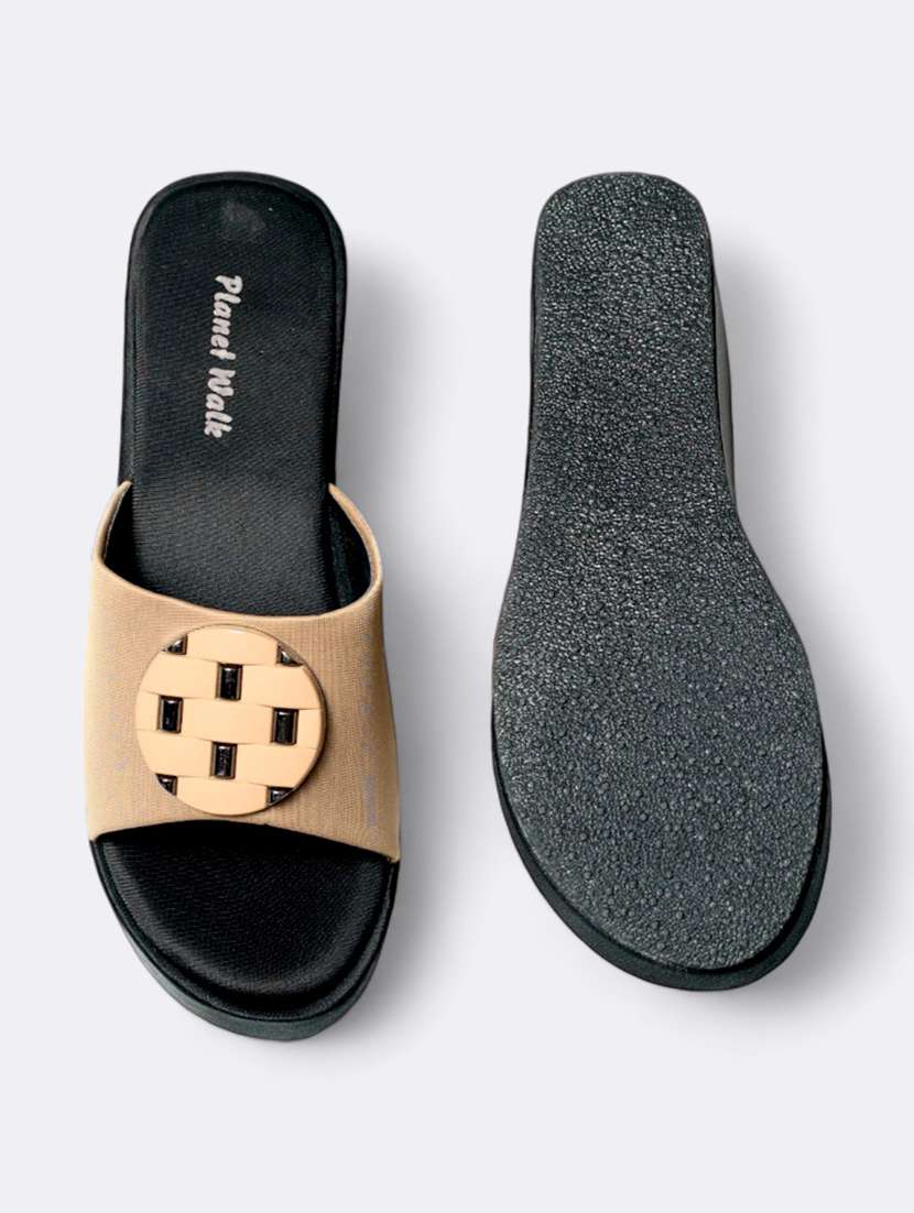 A Pair Of Black And Grey Coloured Open Toe Wedge Heel.