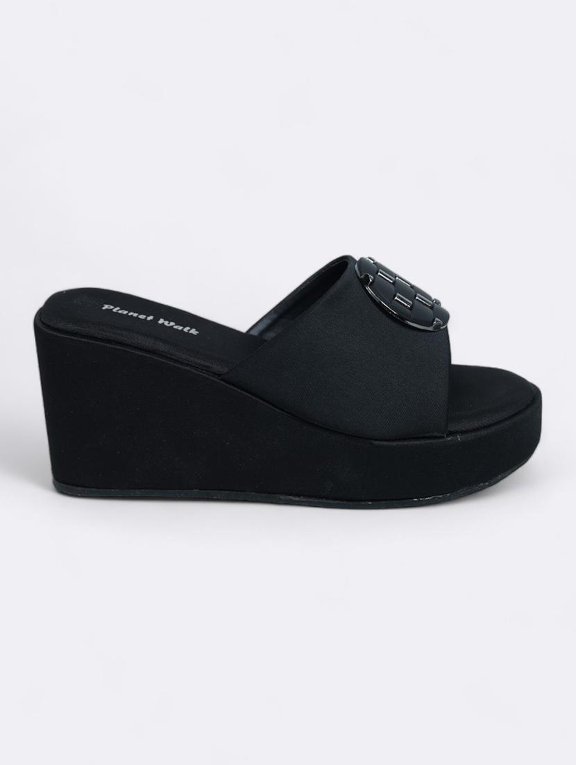 black synthetic slip on sandals - 21500467 - Standard Image - 2