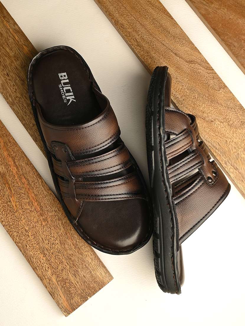 men brown slip on sandal