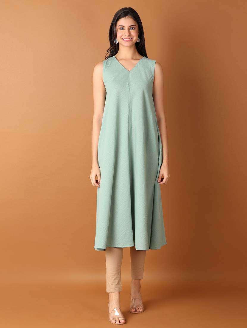 women ai aqua solid a-line kurta