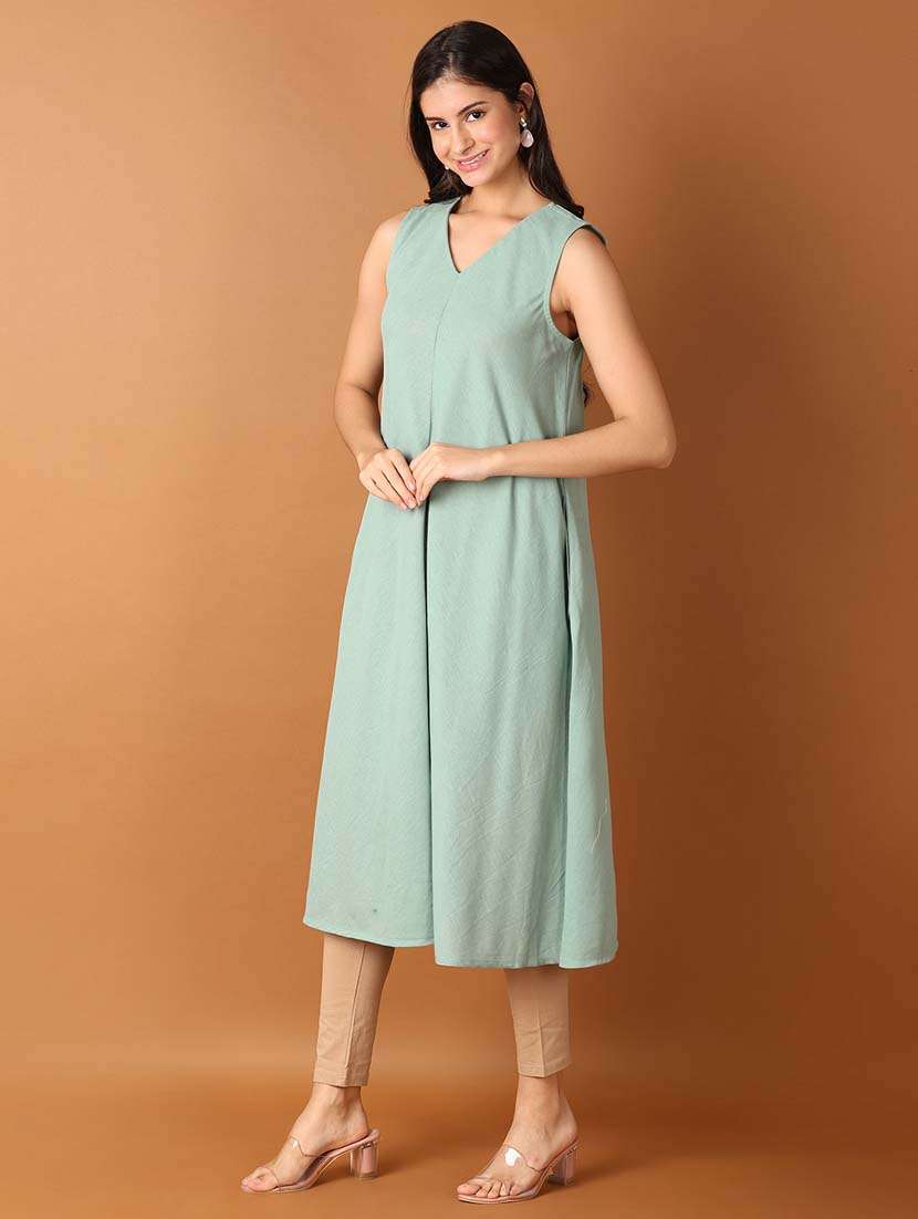women ai aqua solid a-line kurta - 21500865 -  Standard Image - 2
