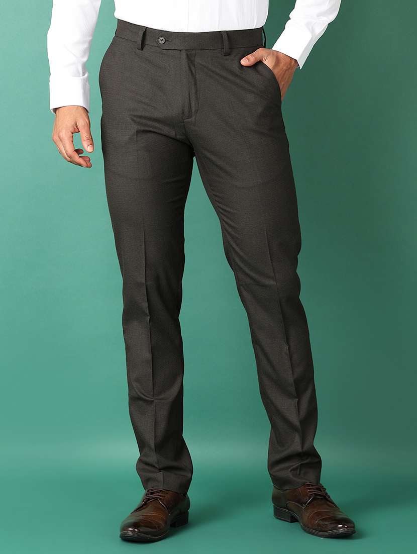 men self design flat front formal trouser