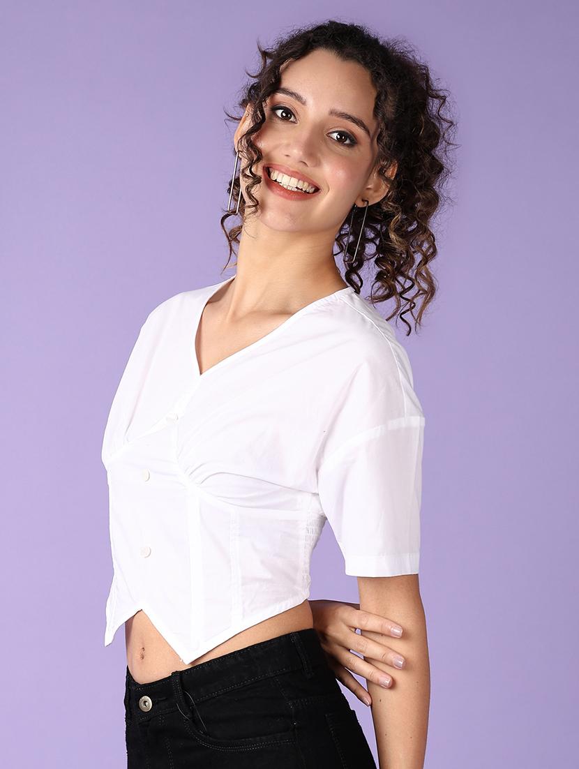 women solid cotton crop top - 21500966 - Standard Image - 2