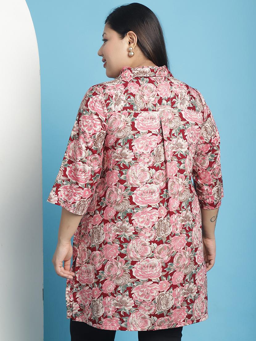 maroon floral printed regular top - 21501078 - Standard Image - 2