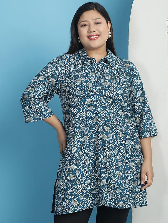 teal printed regular top - 21501086 -  Zoom Image - 0