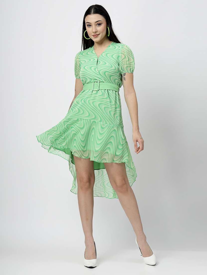green chiffon high low dress