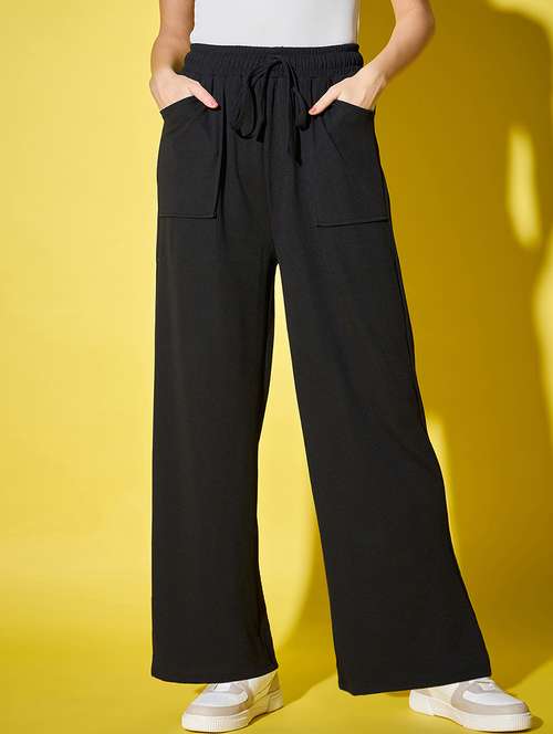 women high-rise solid flat front trouser
