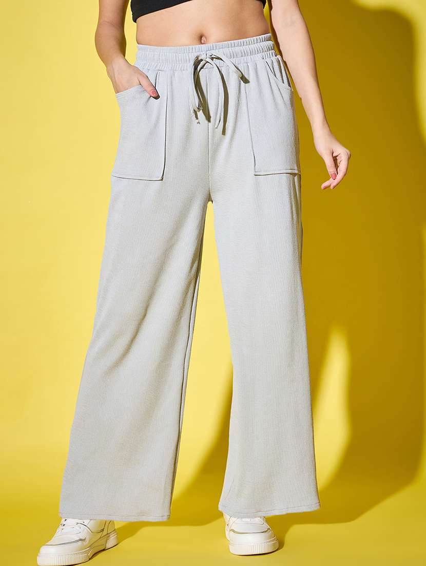 women high-rise solid flat front trouser