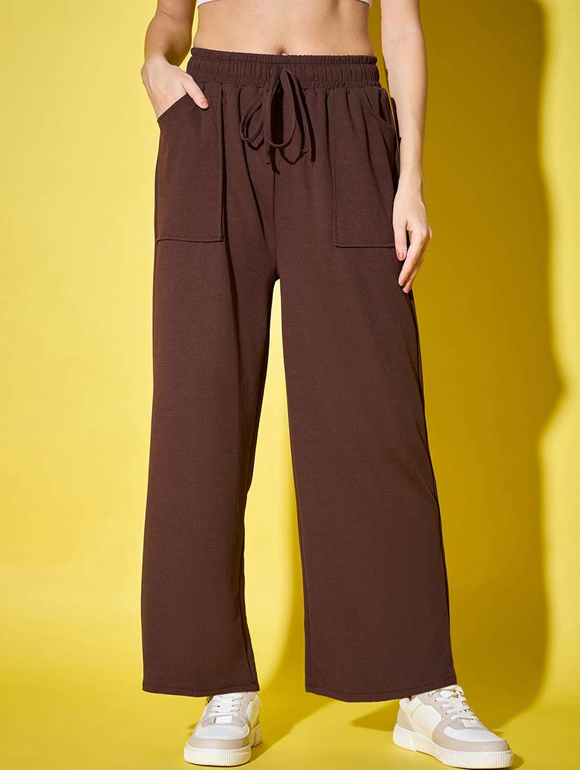women high-rise solid flat front trouser