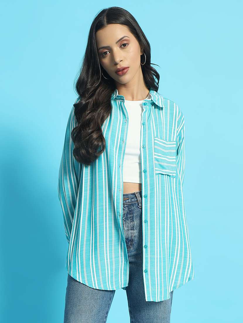 women long sleeved striped oversized shirt