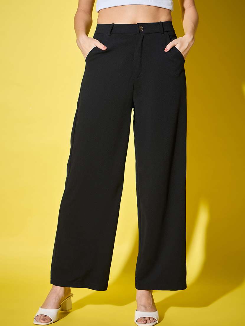 black solid wide leg trouser