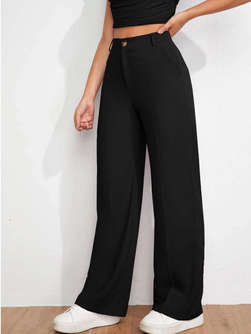 Black Solid Wide Leg Trouser - 21501172 -  Standard Image - 2