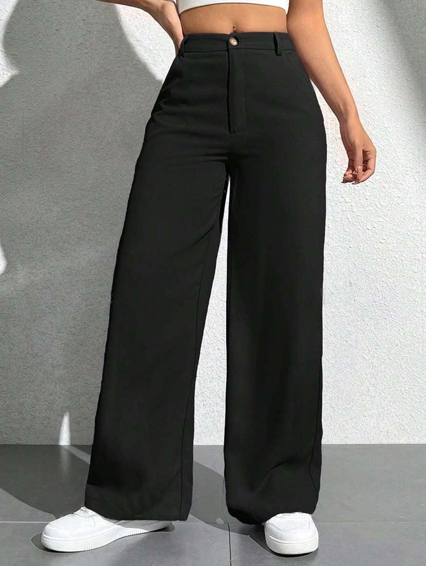 Black Solid Wide Leg Trouser - 21501174 -  Standard Image - 2