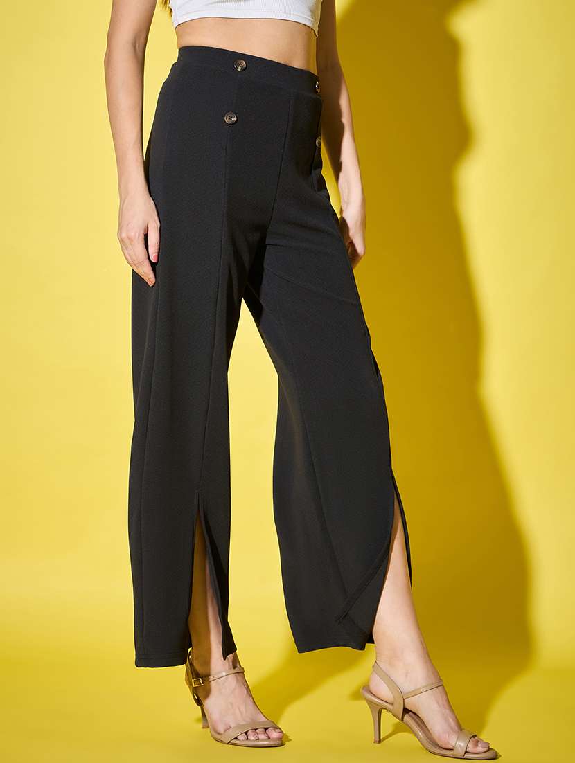 black solid wide leg trouser - 21501175 -  Standard Image - 2