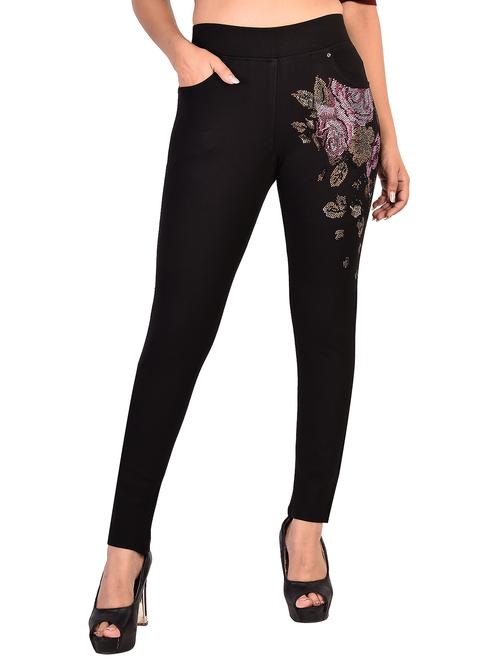 women black embellished mid rise jeggings - 21501270 - Standard Image - 0