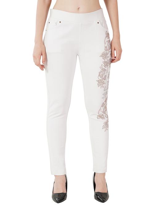 stone work women white cotton jeggings  - 21501286 -  Standard Image - 0