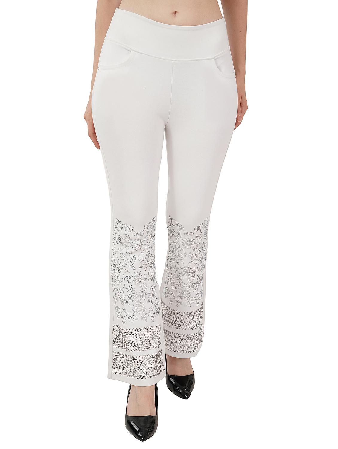 women white cotton bootcut rhinestone work - 21501287 - Zoom Image - 0