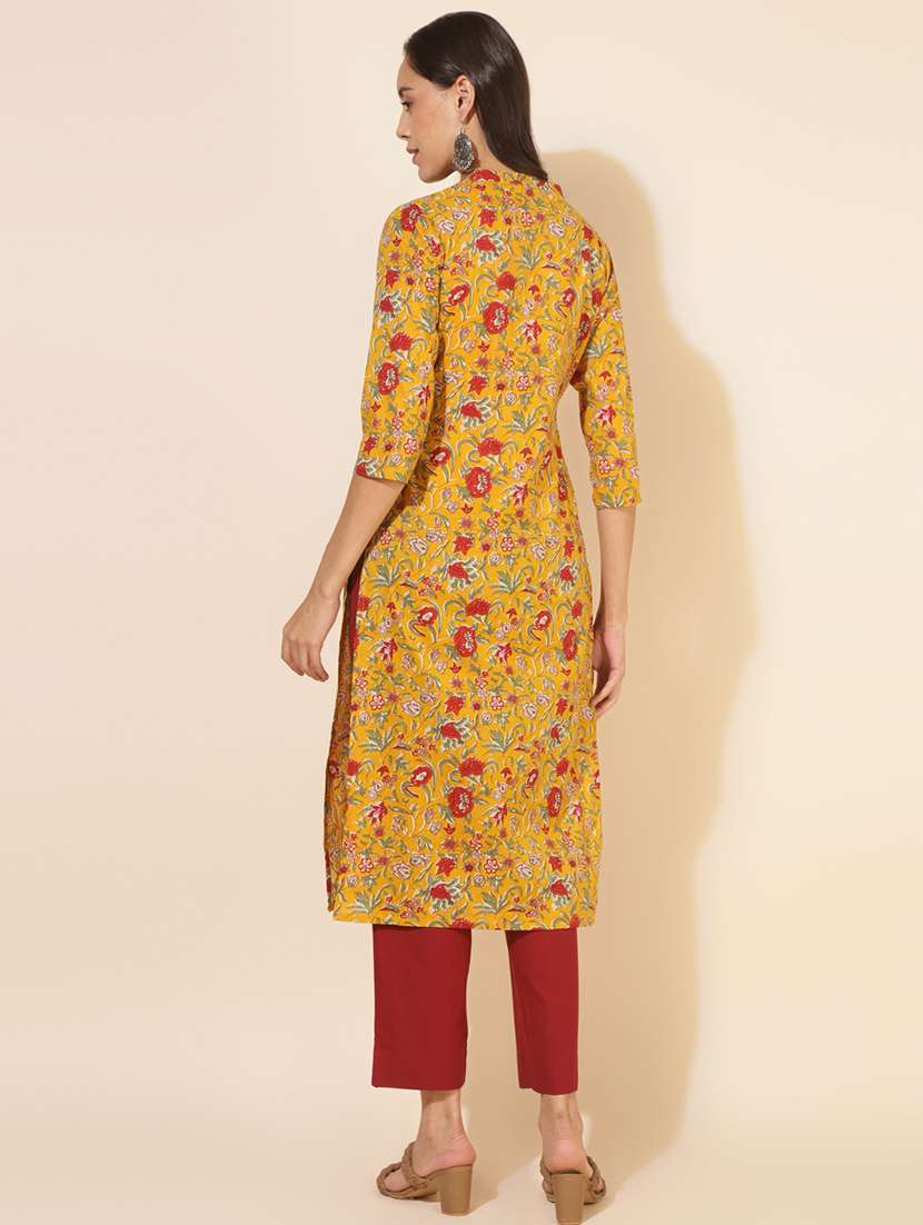 women floral print three quater sleeve straight kurta - 21501386 -  Standard Image - 2