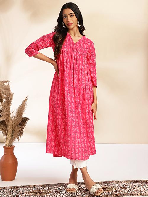 women self design three quarter sleeve flared kurta - 21501388 - Standard Image - 0