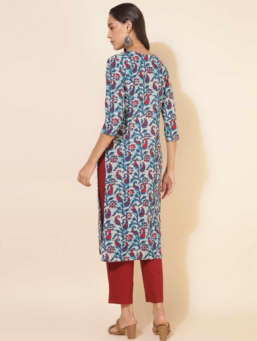 women paisley print three quater sleeve straight kurta - 21501391 - Standard Image - 2