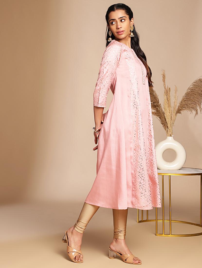 women pink foil printed a-line kurta - 21501395 - Standard Image - 2