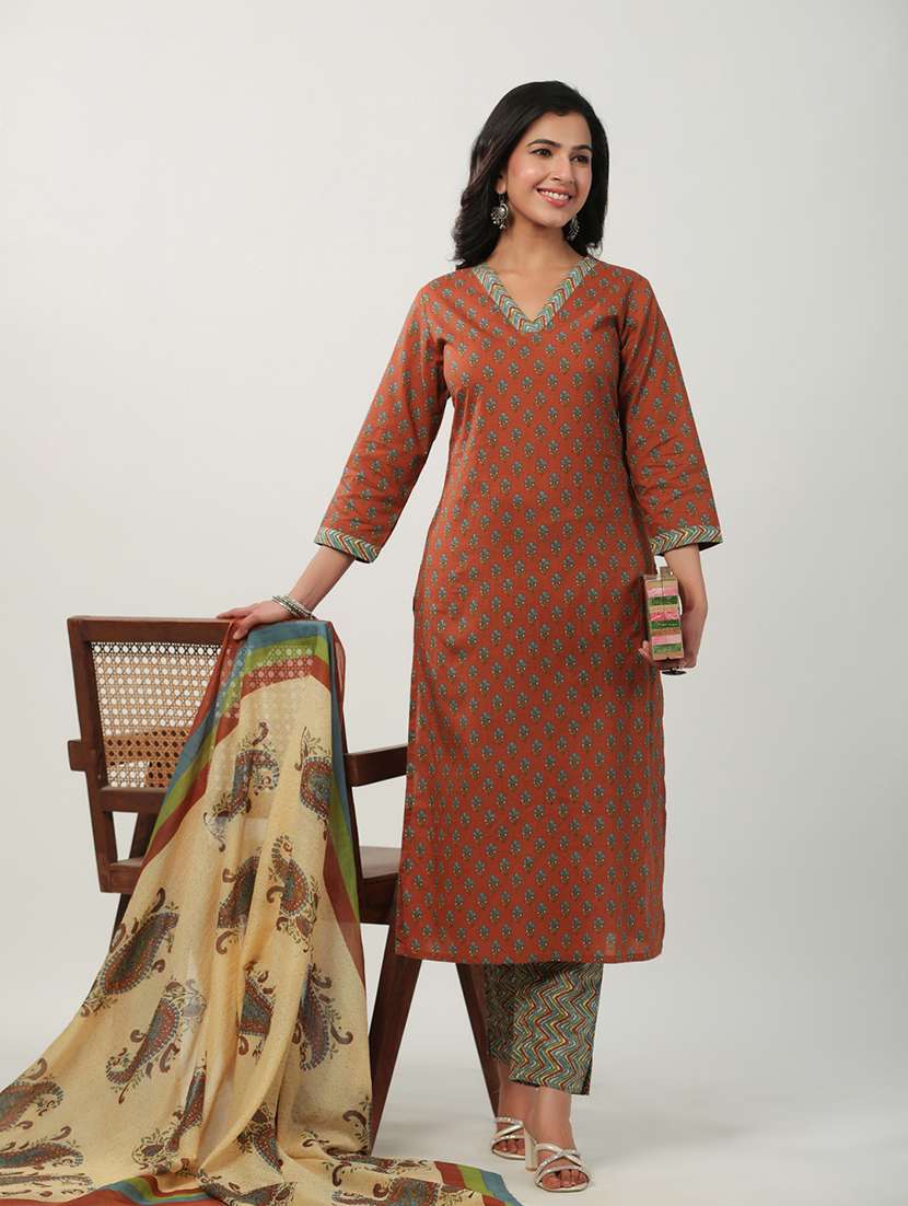 women three quarter sleeve kurta pant with dupatta set - 21501456 -  Standard Image - 2