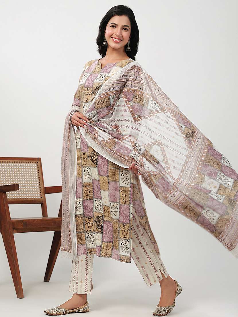 multi colored cotton kurta dupatta  set - 21501459 -  Standard Image - 2