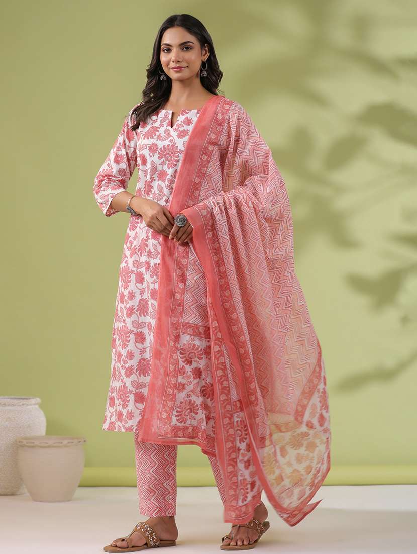 white cotton kurta dupatta  set