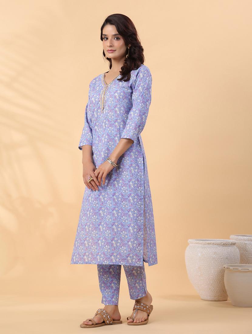 women three quarter sleeve kurta pant set - 21501465 - Standard Image - 2