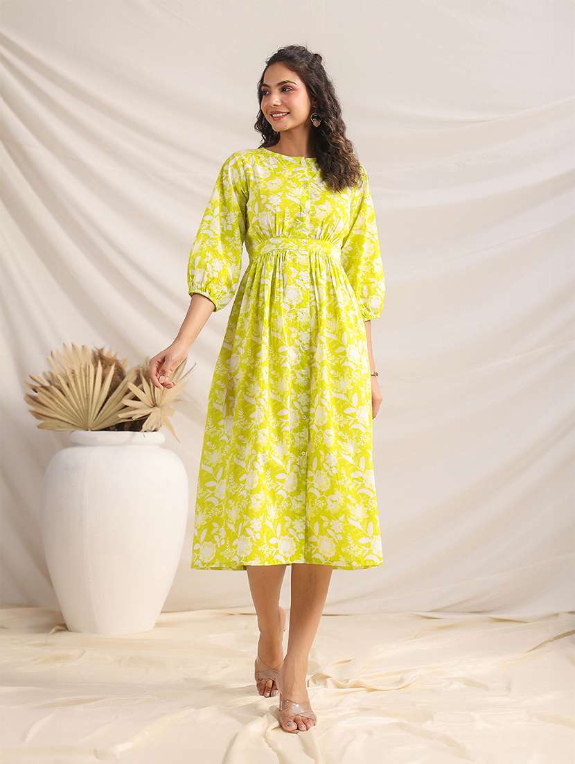 lime printed fit & flare dress