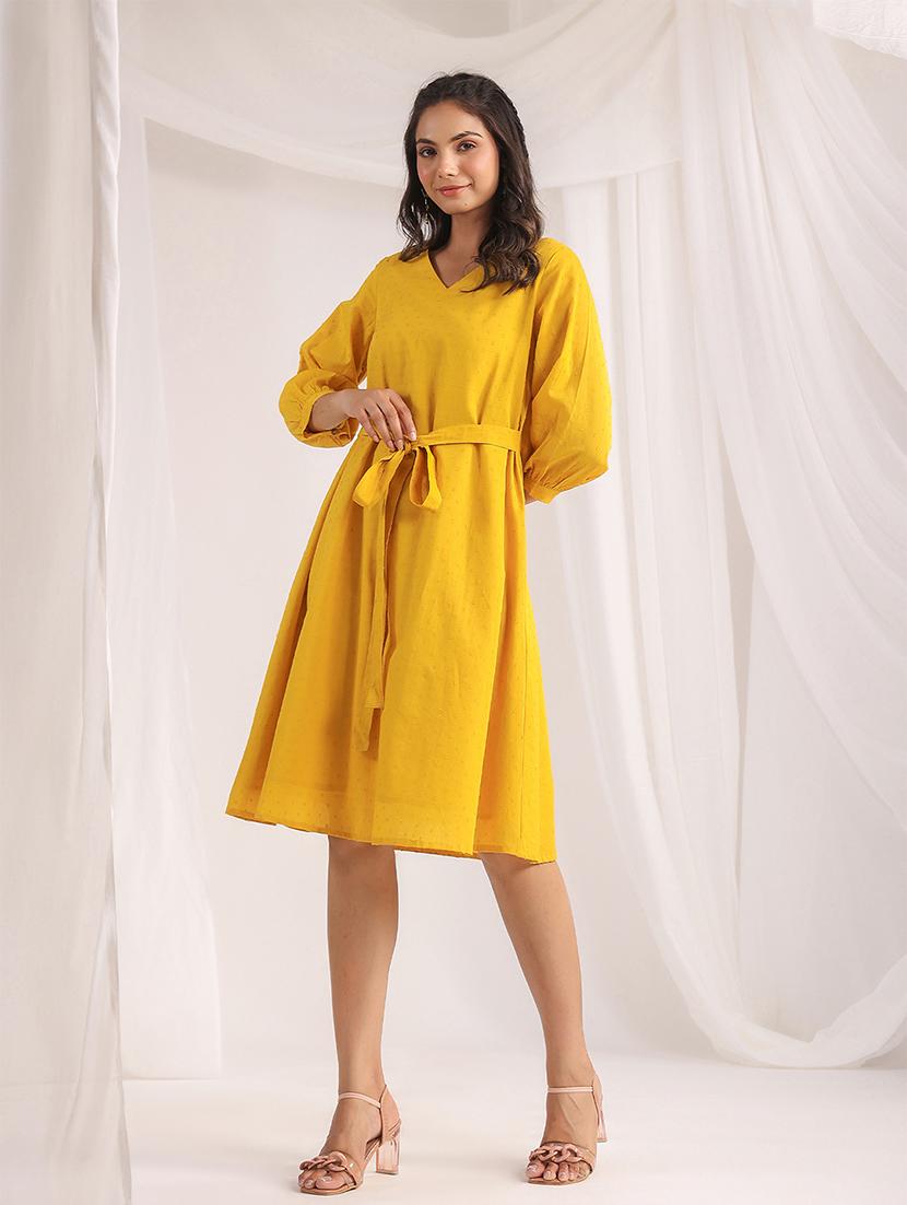 yellow self-designed a-line dress - 21501487 - Standard Image - 2