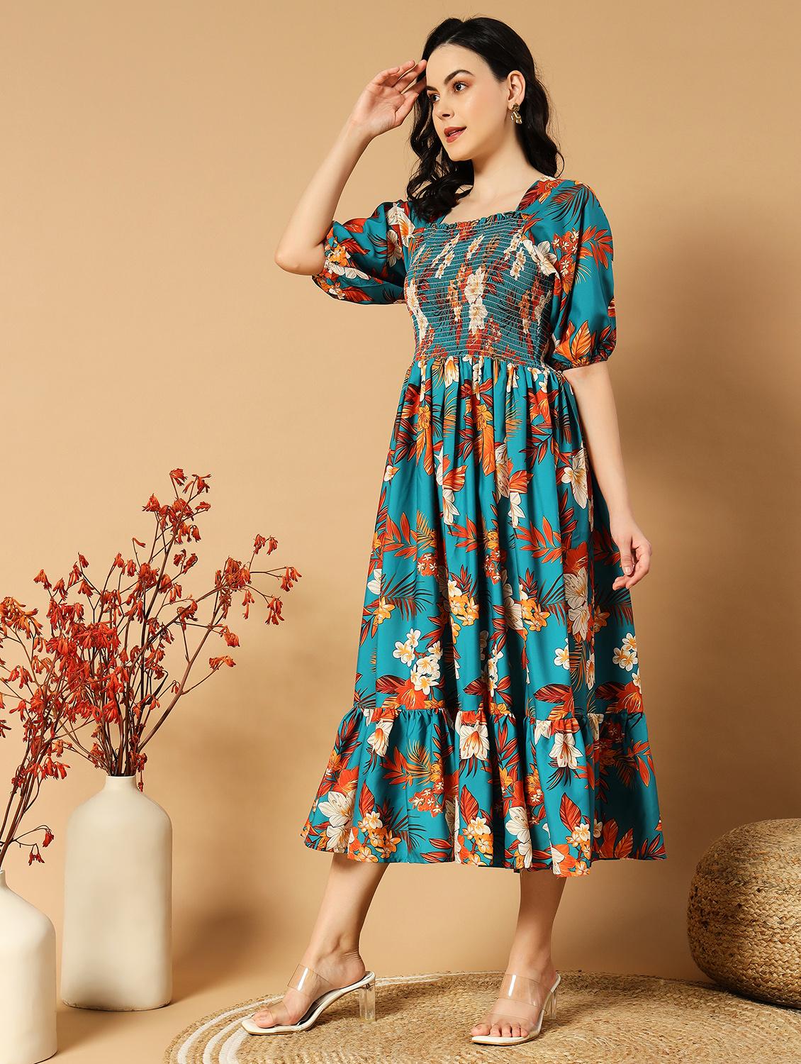 orange printed tiered dress - 21501491 - Standard Image - 2